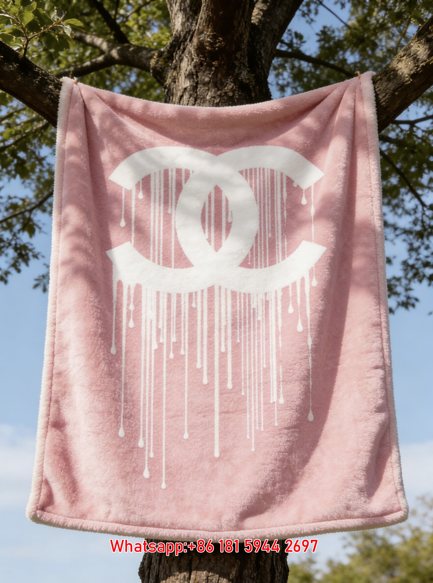 Edgy Pink Dripping Chanel Double C Logo Flannel Sofa Throw Blanket for Modern Streetwear IMG_6984